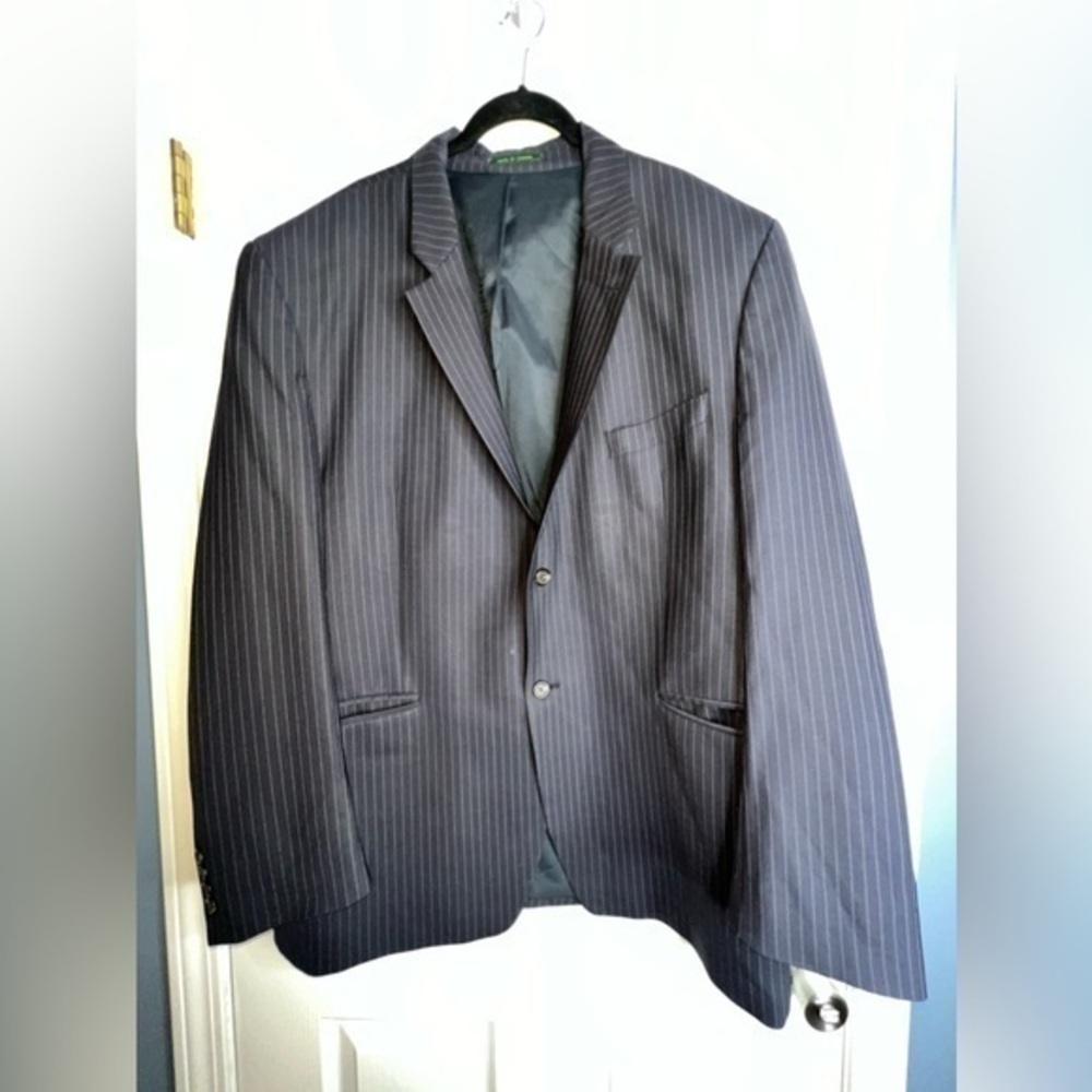 Vtg Ralph Lauren Men’s 46 Reg Navy Blue Pinstripe Sport Coat Suit Jacket 46R - Picture 4 of 12